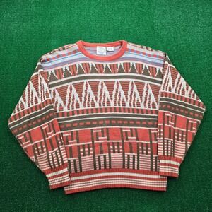 H Valentino Sportswear Knit Sweater Mens XL Vintage Geometric Southwestern Aztec